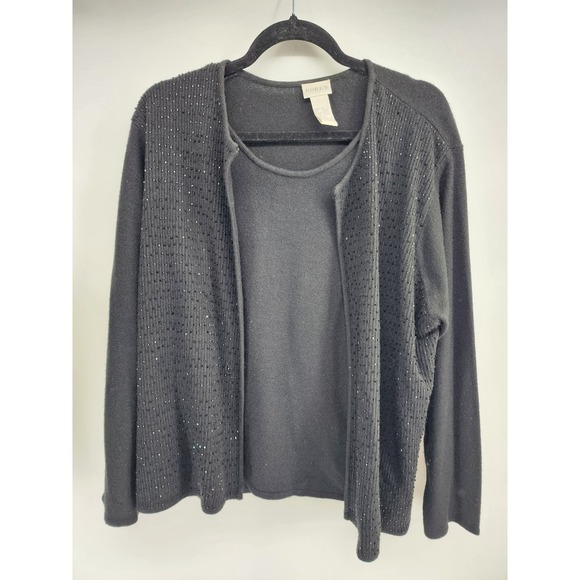 Koret Sweaters - Koret Black Beaded Twin Set Cardigan‎ Shell Knit Sweater 1X